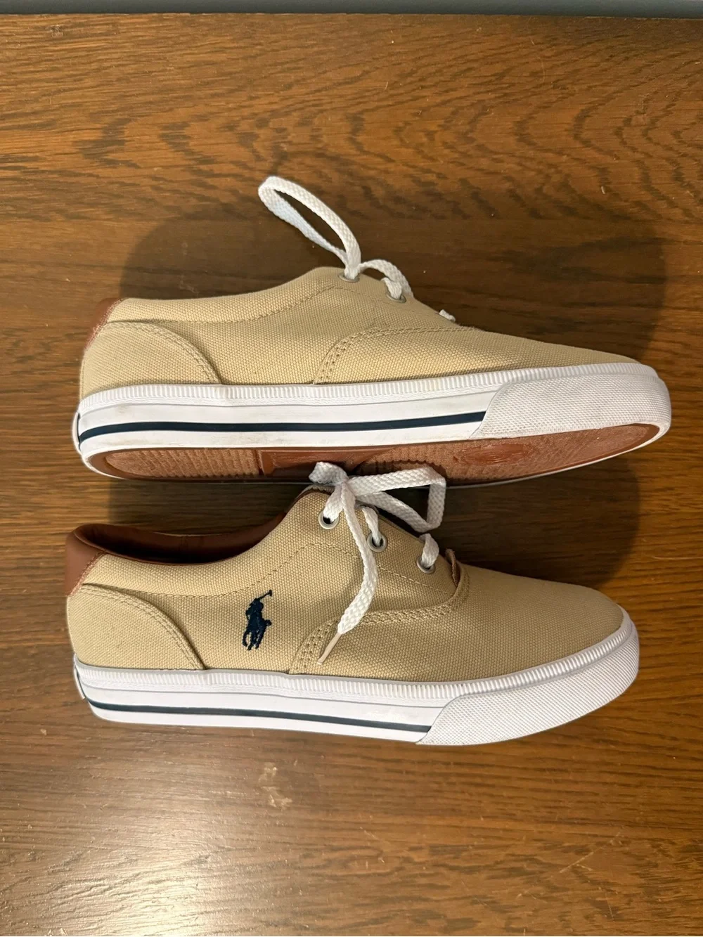 Boys Ralph Lauren Canvas Low-Top Sneakers in Beige with White Soles size 3